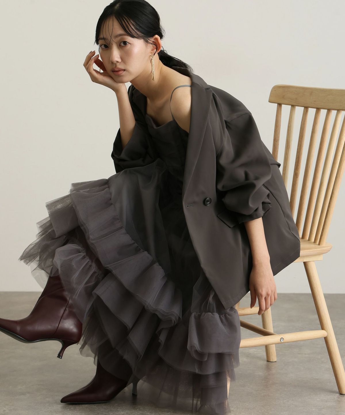 ボリュームチュールジャケットセットドレス