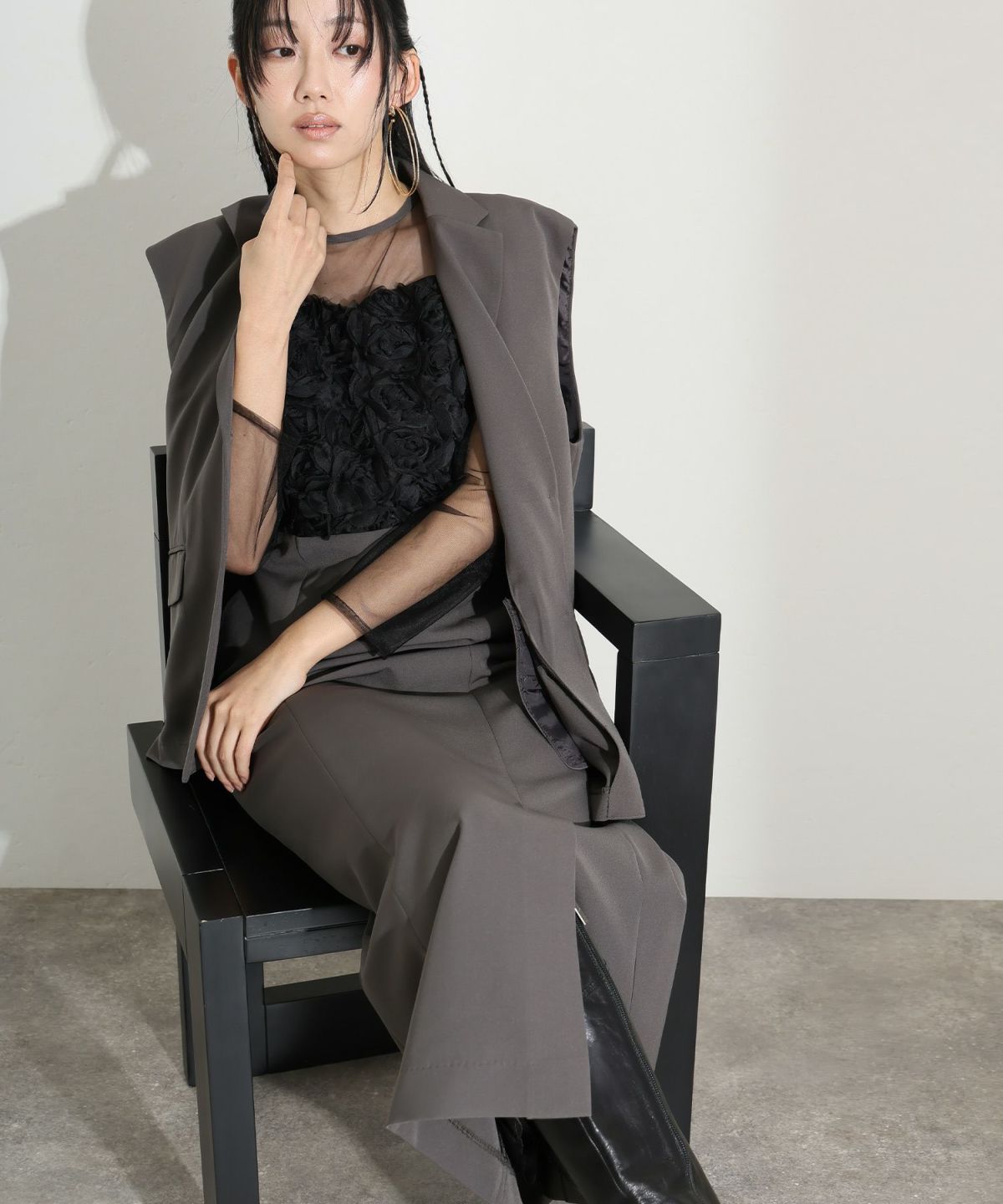 フラワーモチーフワンピースジレ2点セット