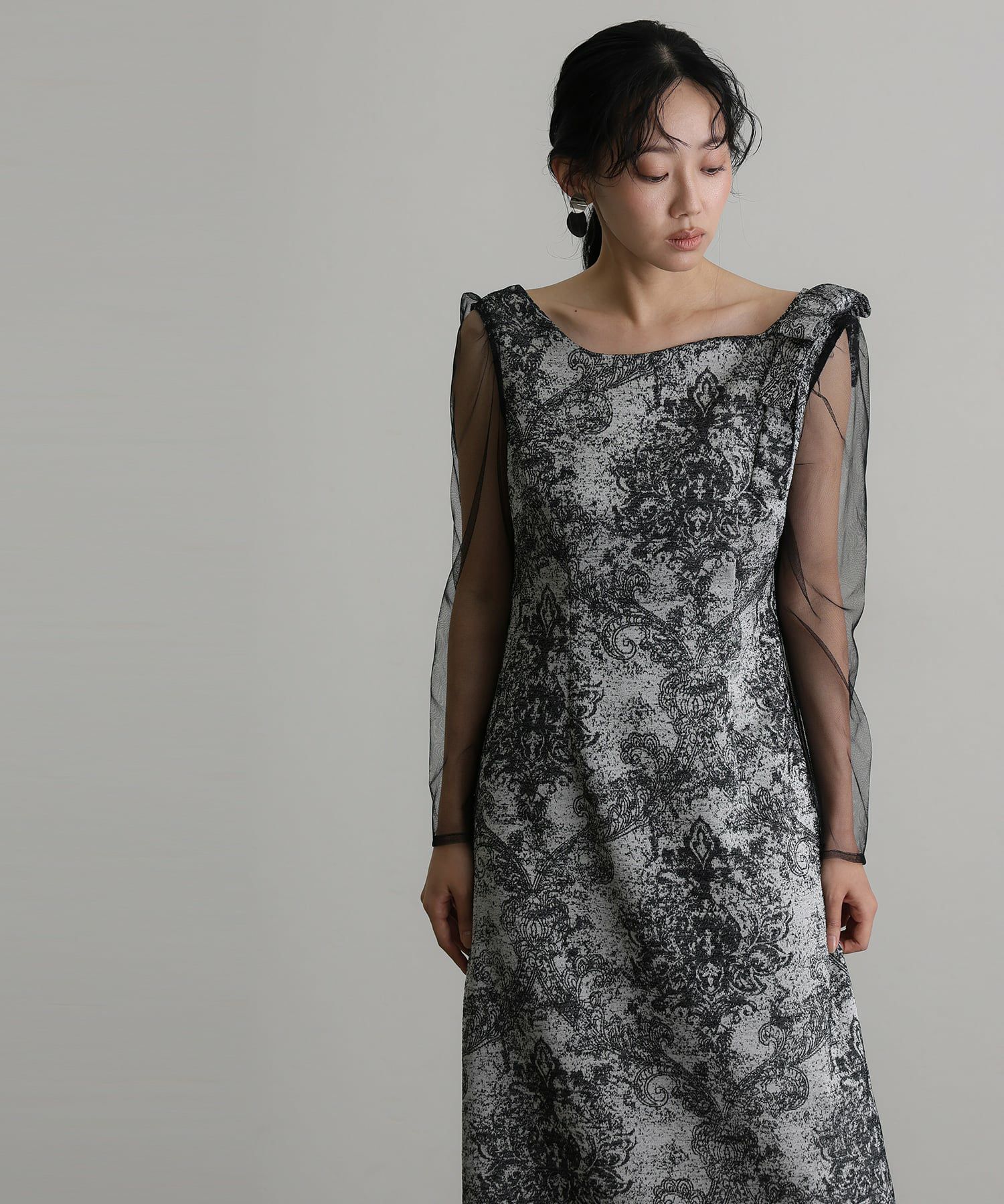 リルアー　ショルダーリボンジャガードドレス Shoulder ribbon jacquard dressのドレス|Dorry Doll / LE'RURE